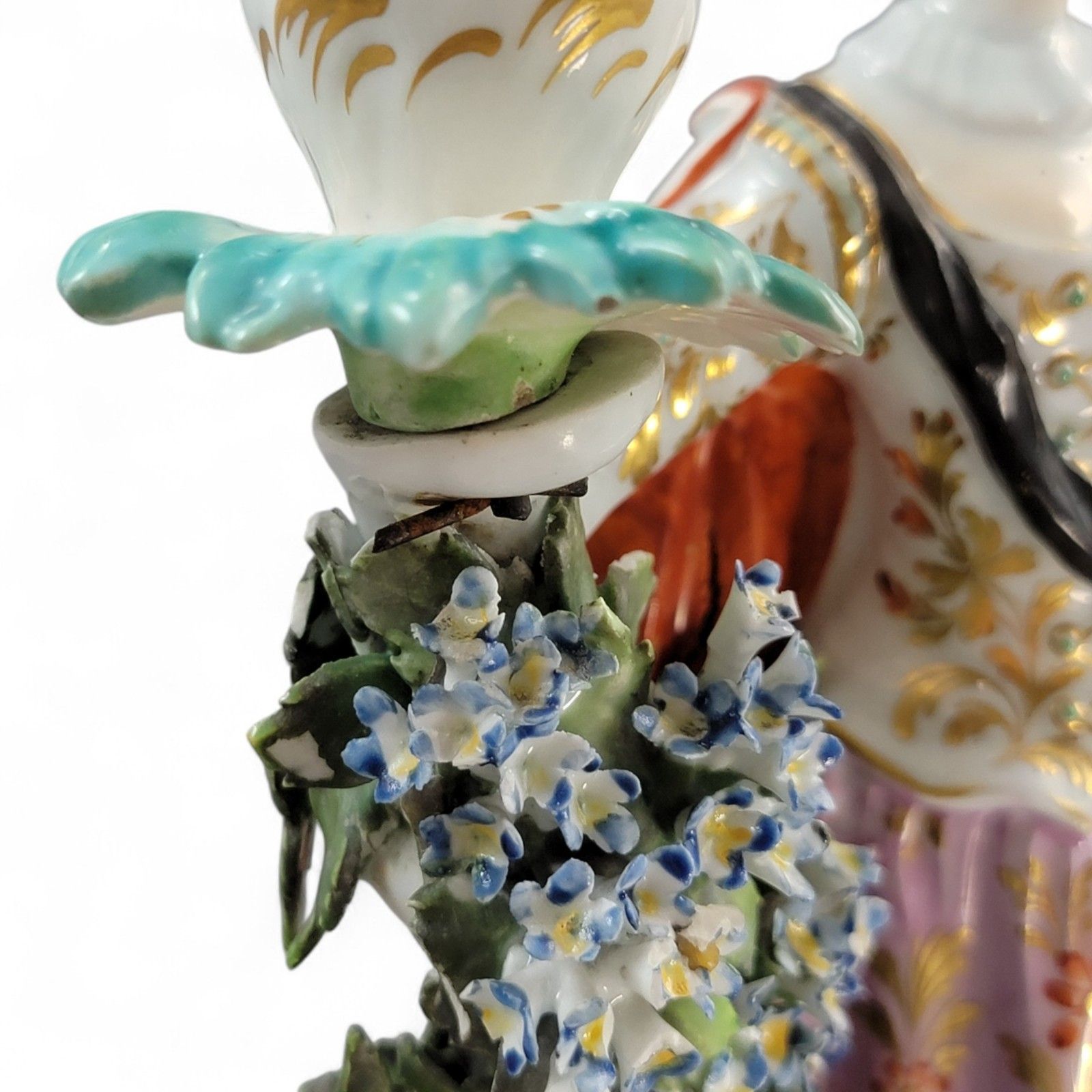 photo for sale Derby Ranelagh Dancers Porcelain Candlestick Pair C.1760 Complete Sconces