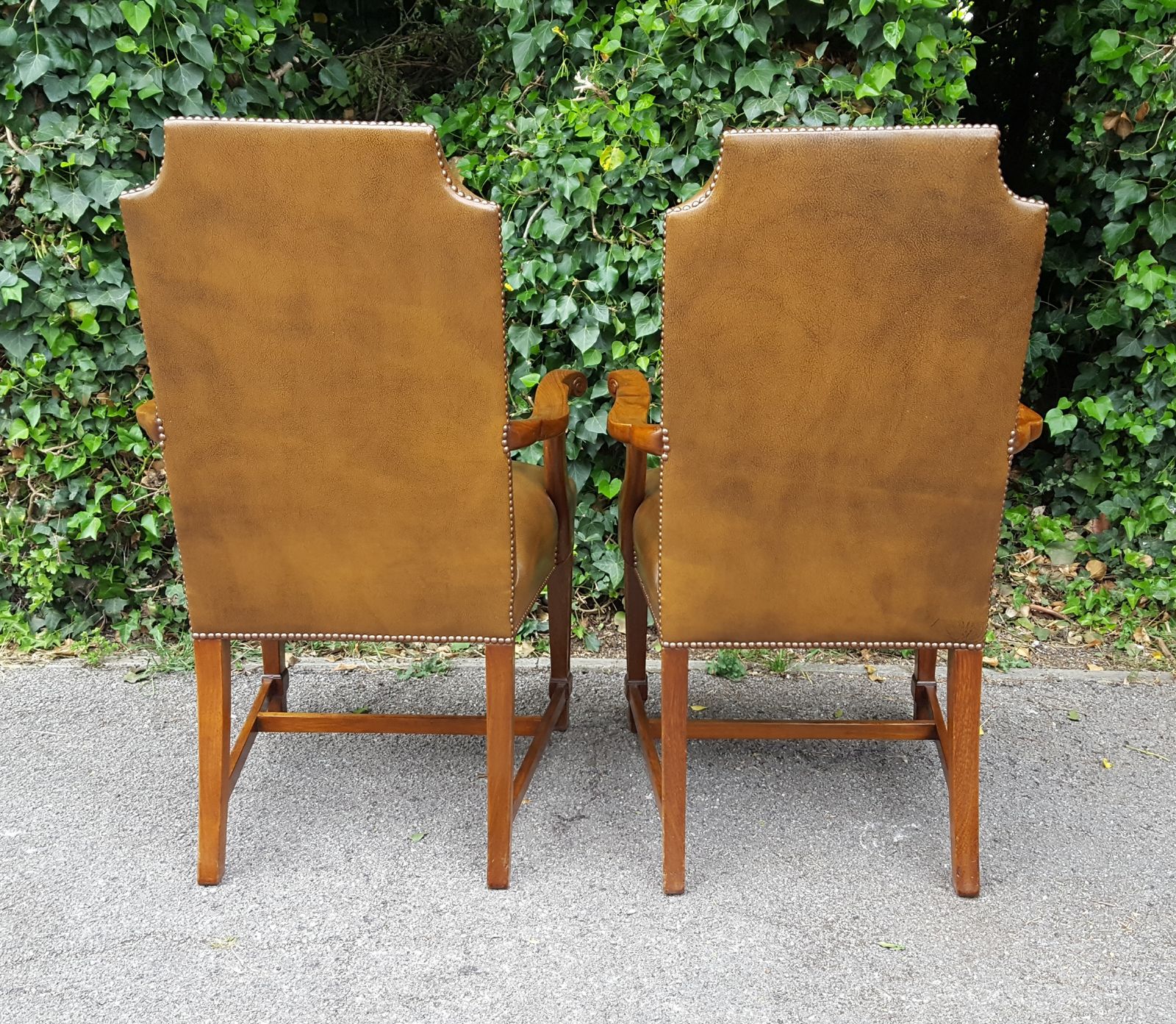 Matching Pair Of Mahogany & Brown Leather Office Chairs photo 575.0