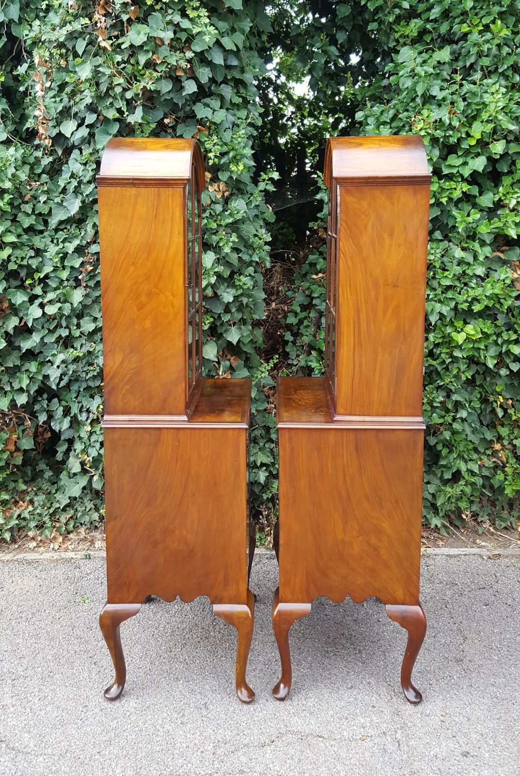 Pair Queen Anne Walnut Bookcase Display Cabinets On Base photo vintage