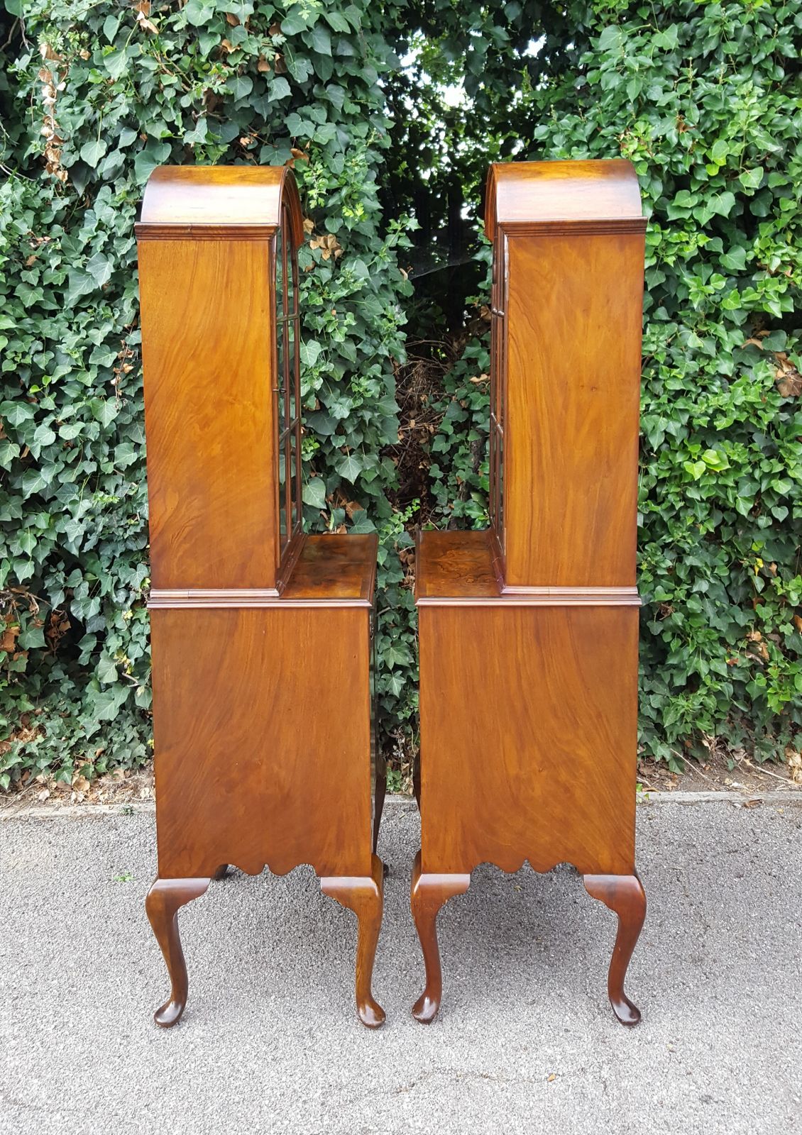 2495.0 Pair Queen Anne Walnut Bookcase Display Cabinets On Base photo