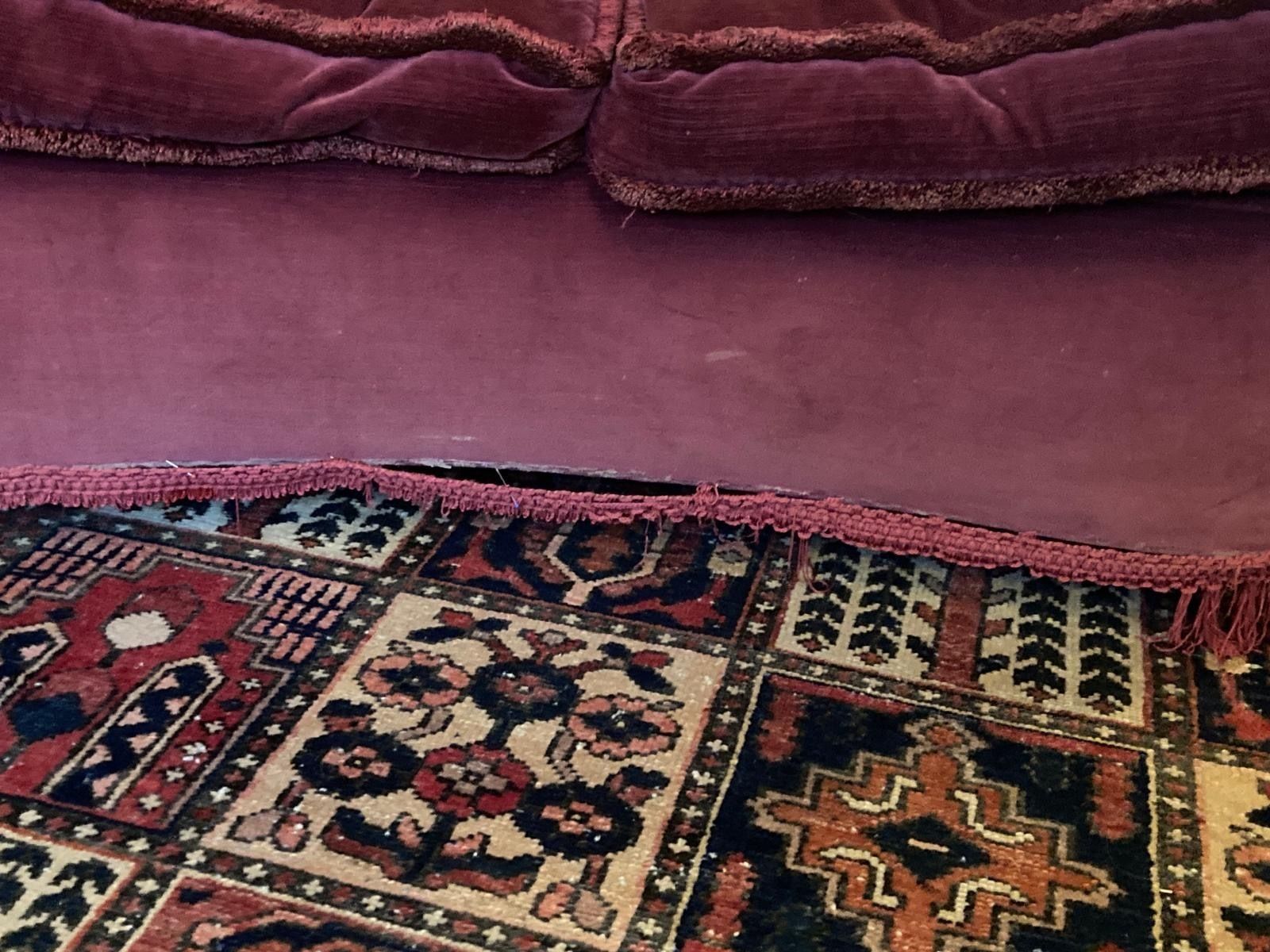 Pair Of Ruby Red Antique Wood Framed Tub Sofas photo furniture