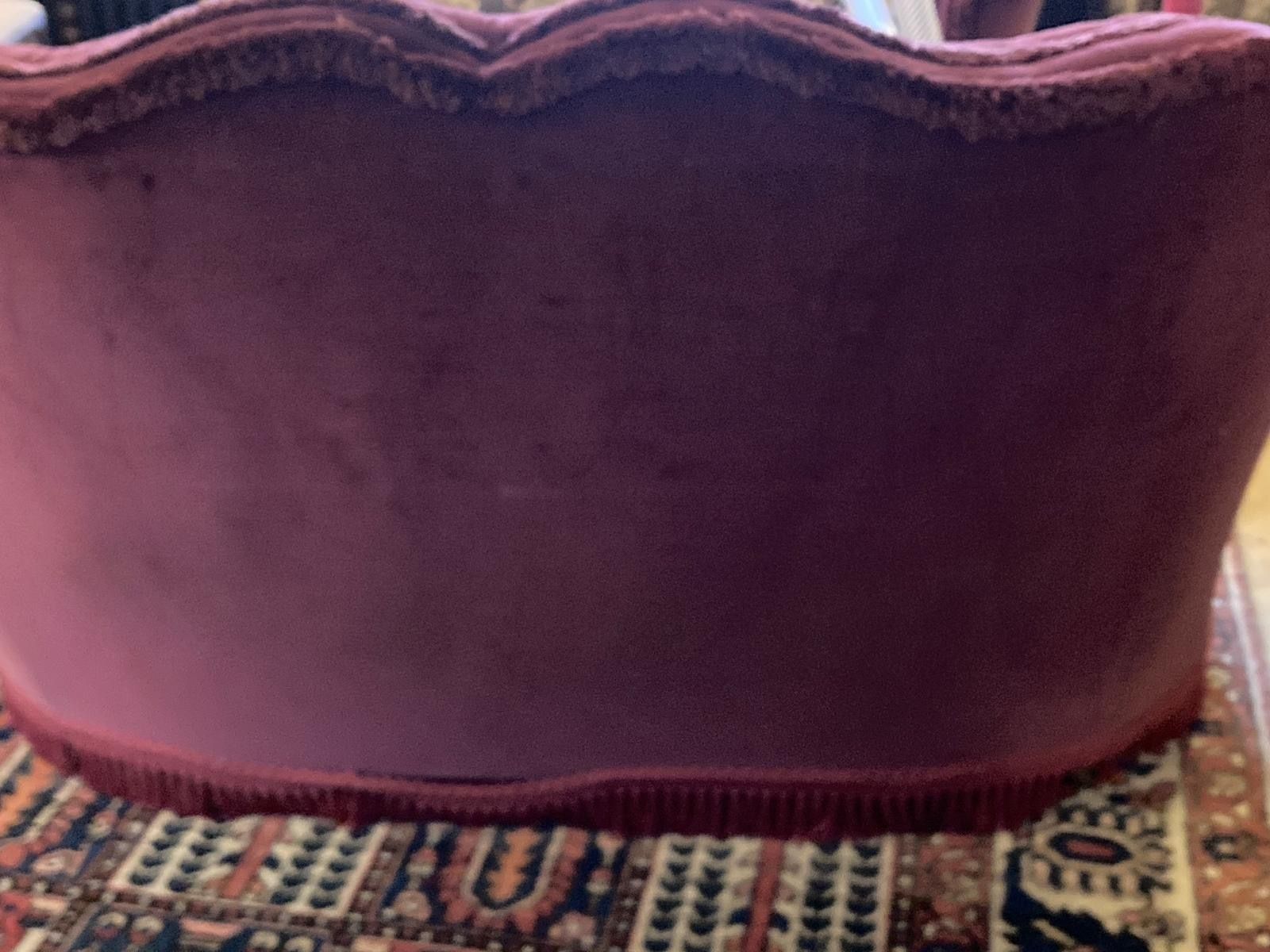 Pair Of Ruby Red Antique Wood Framed Tub Sofas photo vinterior