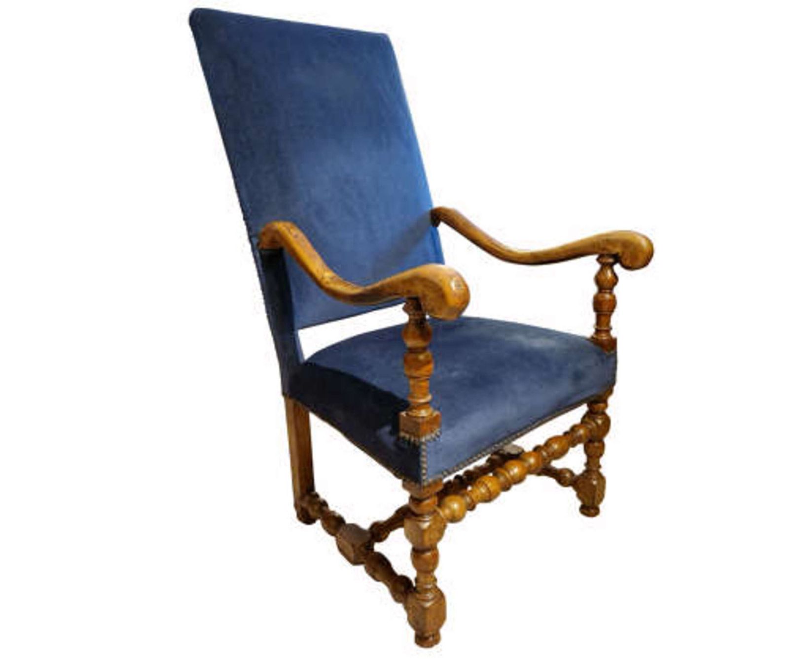 Late 19th Century Walnut Fauteuil With Tall Back In The William & Mary Style photo for sale