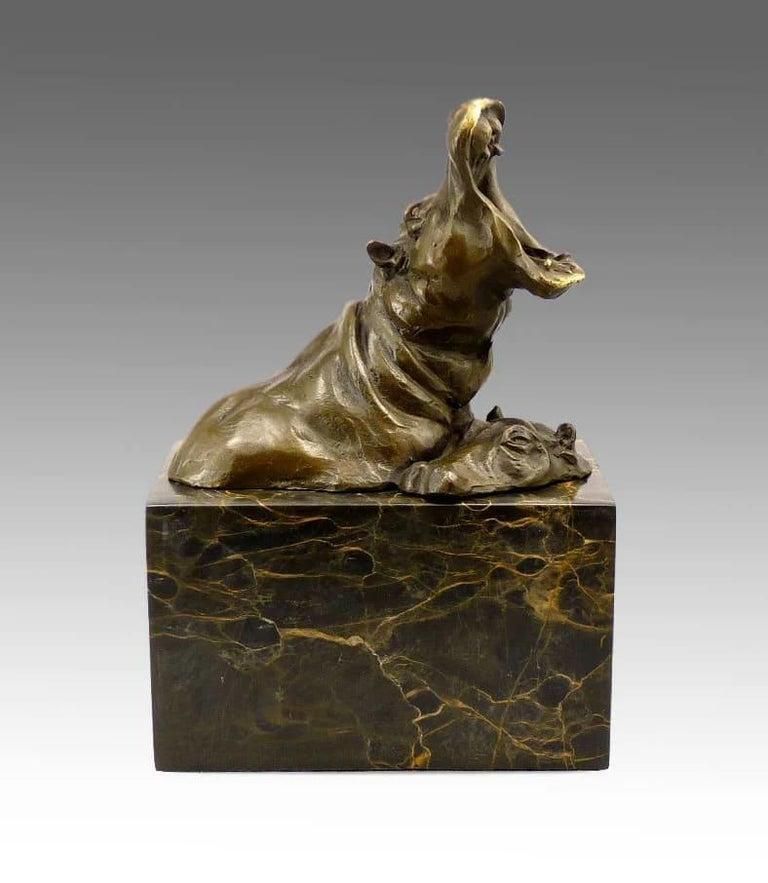 Family Of Baby Hippos   Bronze Animal Statue photo Art