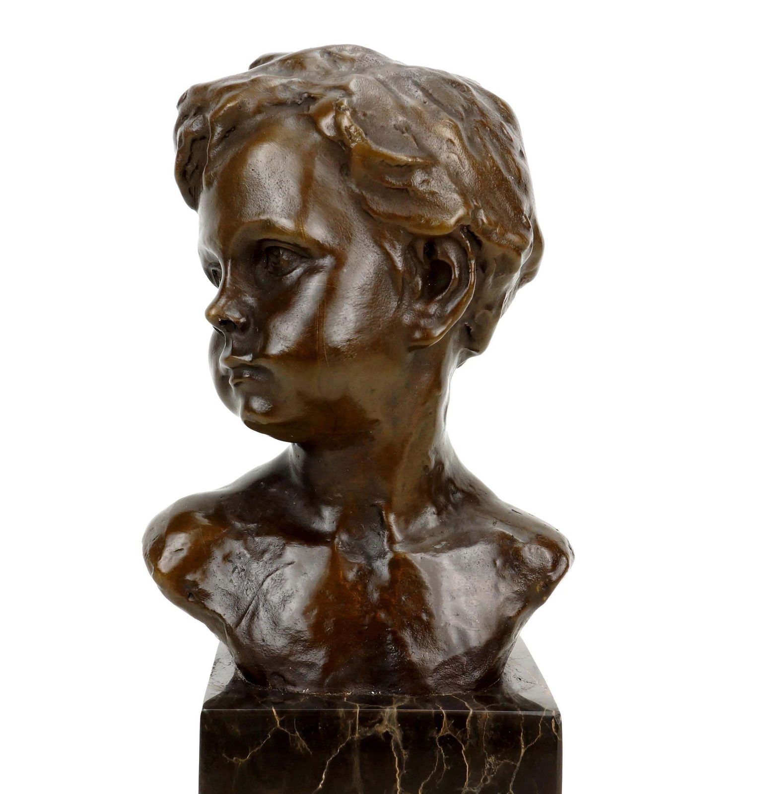 Art Nouveau Bronze Sculpture, Bust Of A Boy, Signed A. Moreau photo 1497.0