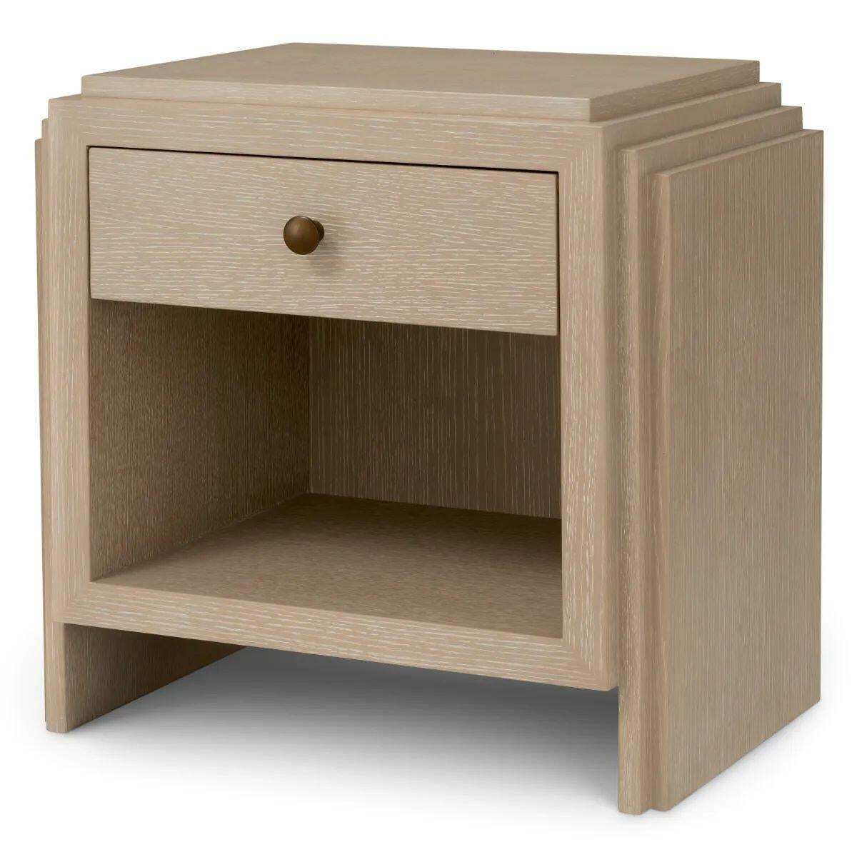 Set Of Two Art Deco Bedside Tables   Washed Oak Veneer, Bronze Finish photo furniture