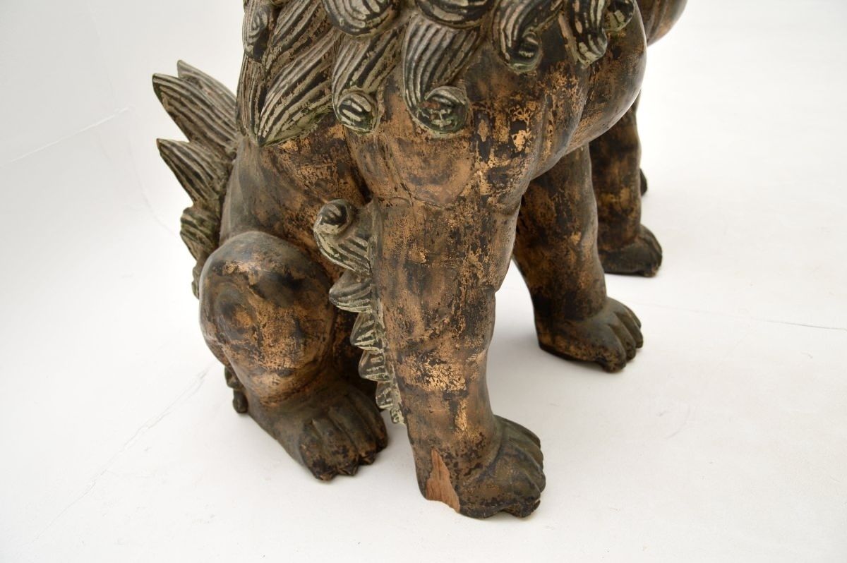 3125.0 Pair Of Antique Chinese Carved Wood Foo Dog Statues photo
