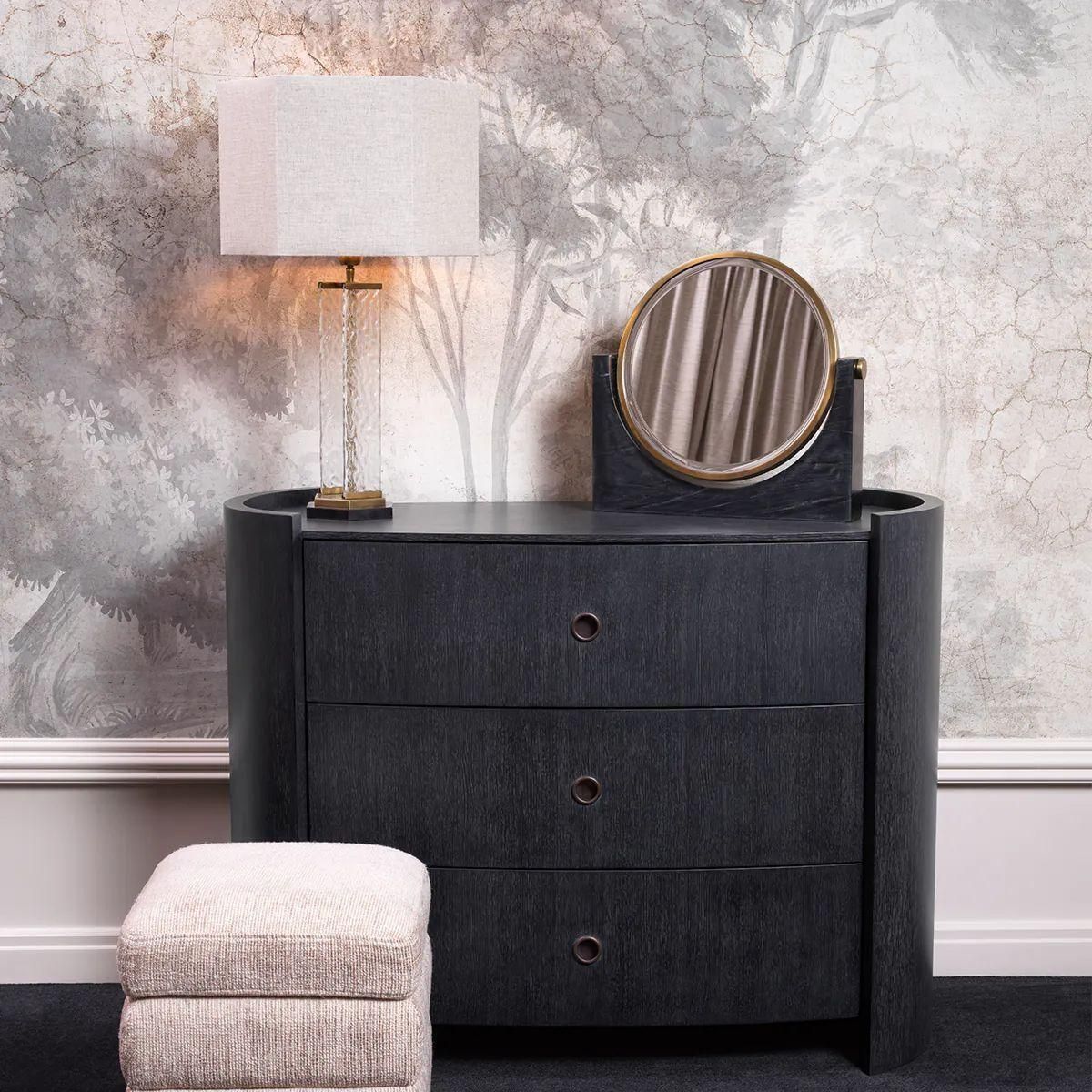 Chest Of Drawers   Anthracite Grey Oak Veneer, Bronze Finish photo for sale