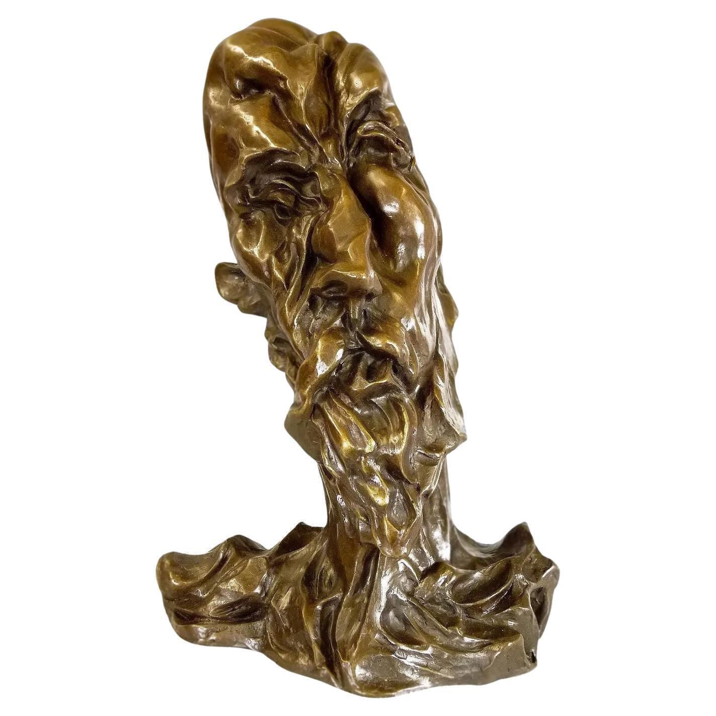 Otto Gutfreund   Visage De Don Quijote   Sculpture Cubiste   Buste En Bronze Signé