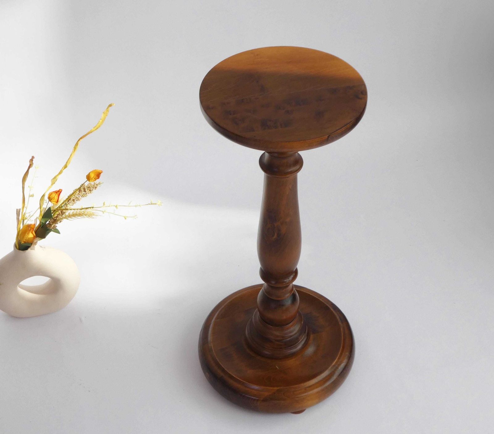 Small Oak French Pedestal, Wood Carved Plant Stand, Farmhouse Decor Side Table photo 164.0