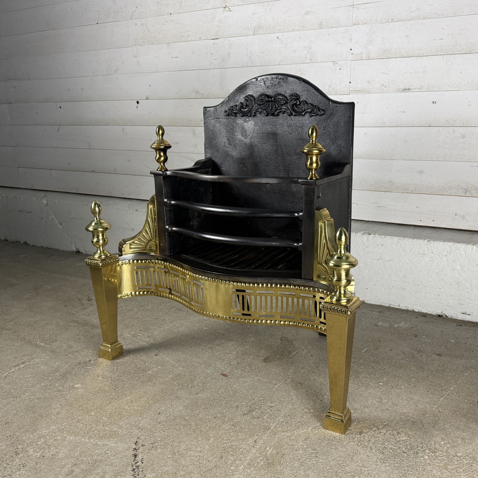Reclaimed Georgian Style Iron And Brass Fire Basket With Finials photo for sale