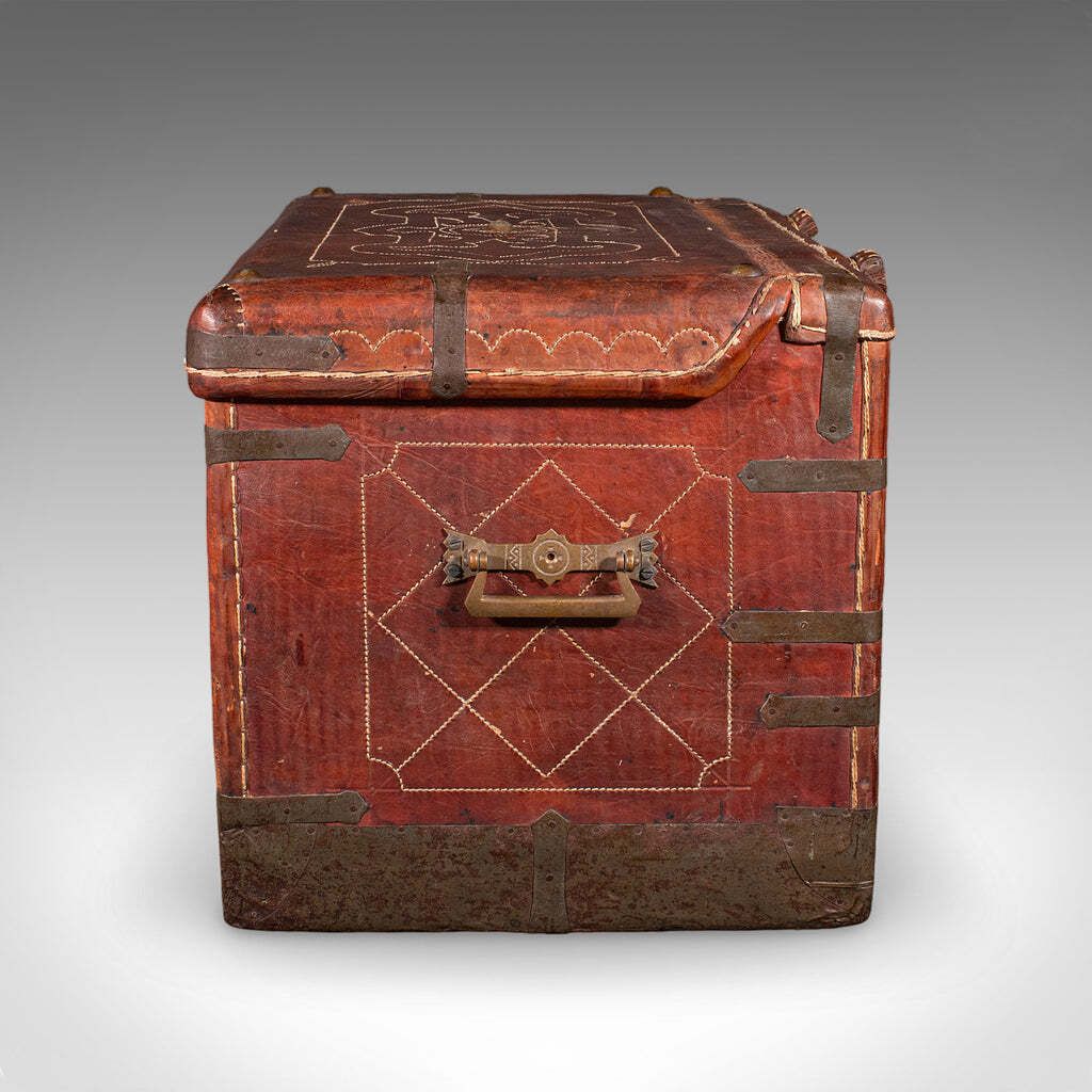 Antique Casablanca Travel Trunk, African, Leather, Portmanteau Case, Edwardian photo vinterior