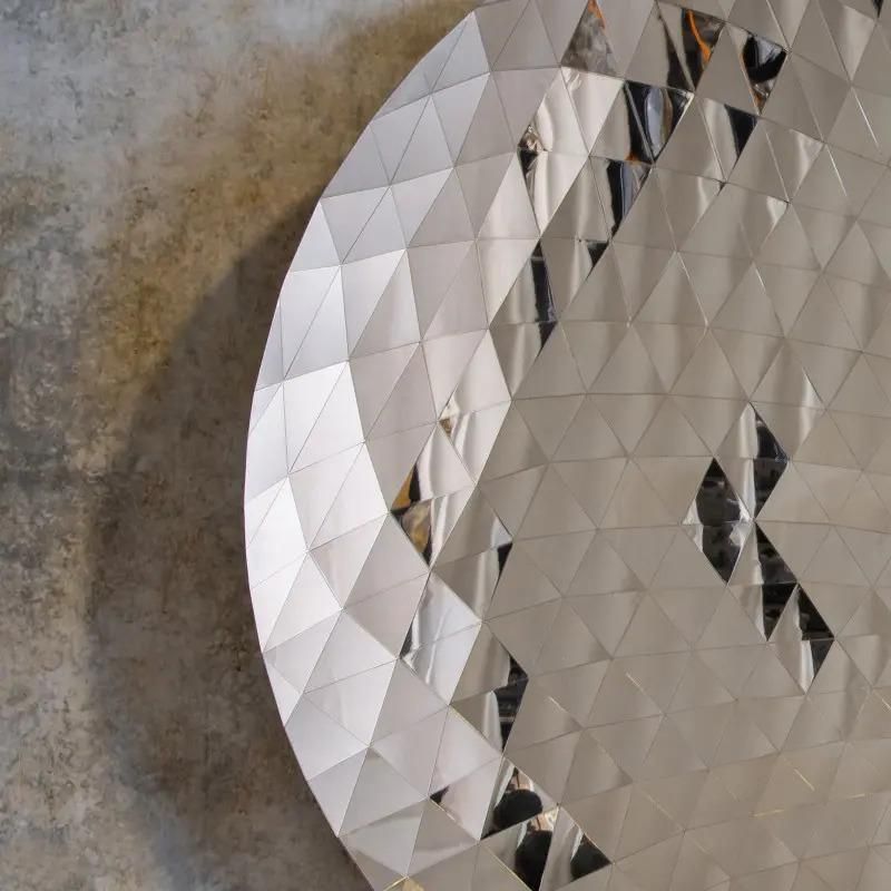 Contemporary Wall Mirror In Faceted Silver Glass, Geometric Design From The 2020s. photo for sale