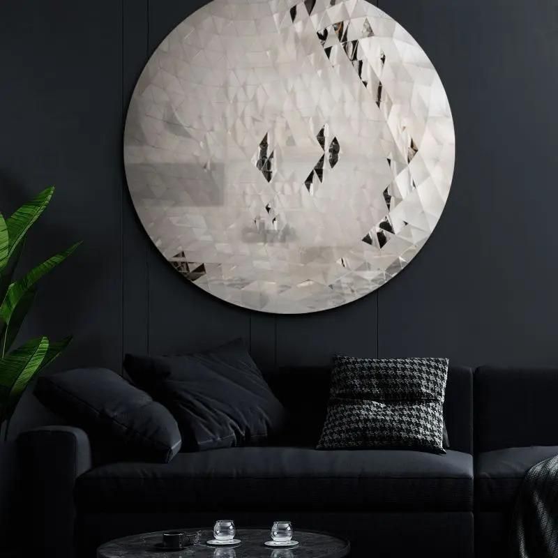 Contemporary Wall Mirror In Faceted Silver Glass, Geometric Design From The 2020s. photo 3243.0