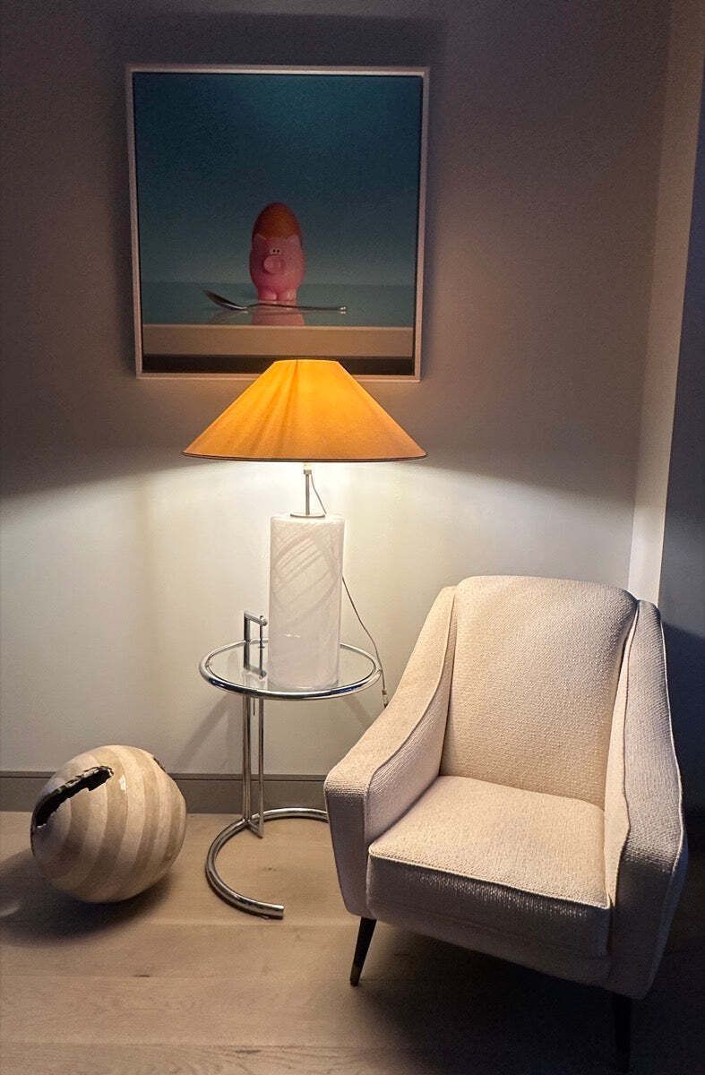 1980s ‘Misty’ Torben Jorgensen For Holmegaard Cylindrical Opaque Swirled Glass Table Lamp Inc Shade photo buy