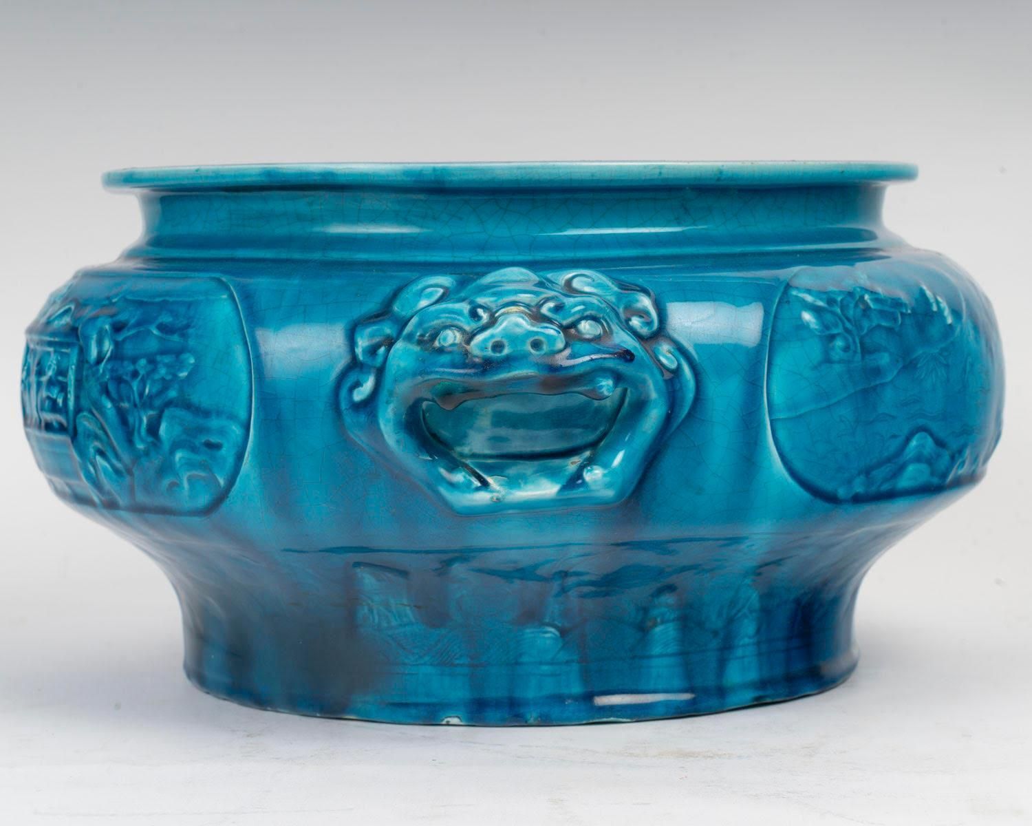 Blue Ceramic Planter, Am Designs/One, Longwy, Napoleon III Period. photo Home Decor