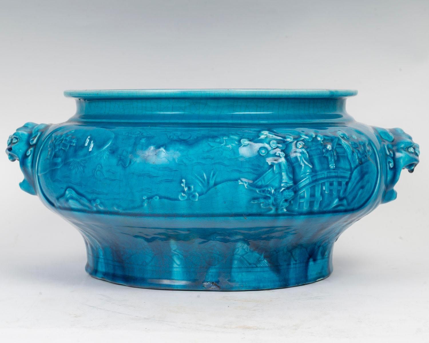 Blue Ceramic Planter, Am Designs/One, Longwy, Napoleon III Period. photo buy