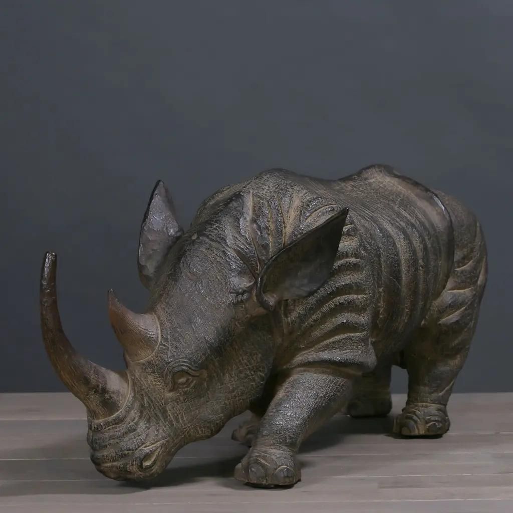 Naturalistic Sculpture Of A Rhinoceros In Dark Brown Terracotta   Size L photo Art