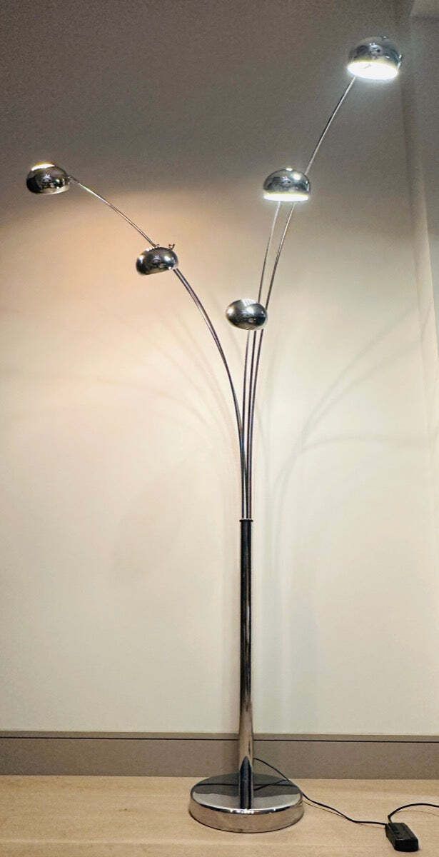 1980s German Modernist Christian Koban For Dom Polished 5 Arm Arc Floor Lamp photo Lighting