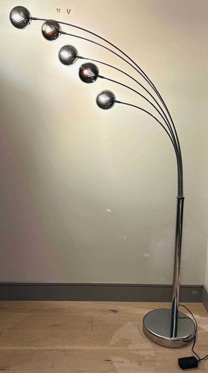 1980s German Modernist Christian Koban For Dom Polished 5 Arm Arc Floor Lamp photo buy