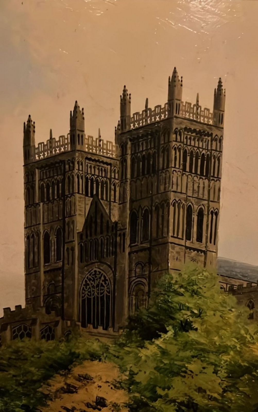 Vintage Oil Painting Of Durham Cathedral & Fulling Mill, J.C. Madgin (1979) photo furniture