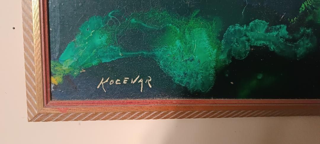 Abstract Painting Gold Leaf And Enamel Enzo Kocevar 70s photo vinterior