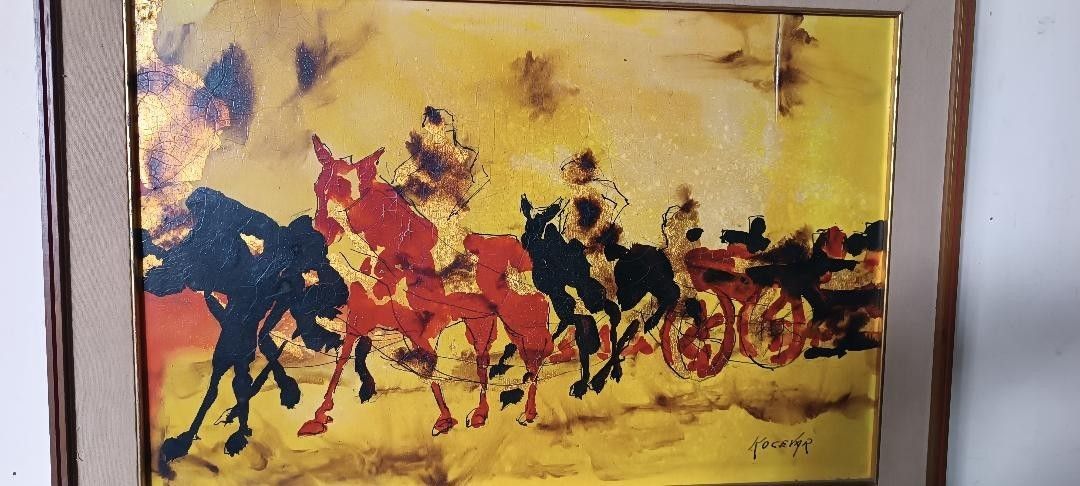 Abstract Painting Gold Leaf And Enamel Enzo Kocevar 70s Horse Horses photo Art