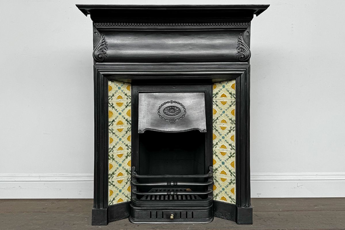 Antique Late Victorian Cast Iron And Tiled Combination Fireplace