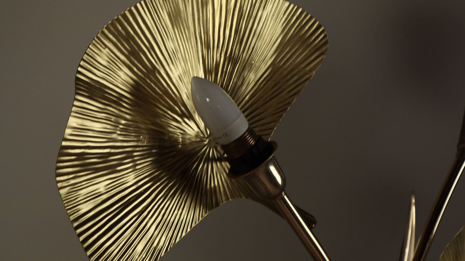 Large Brass Flamingo Floor Lamp With Sculptural Ginkgo Leaves, 1970s photo for sale