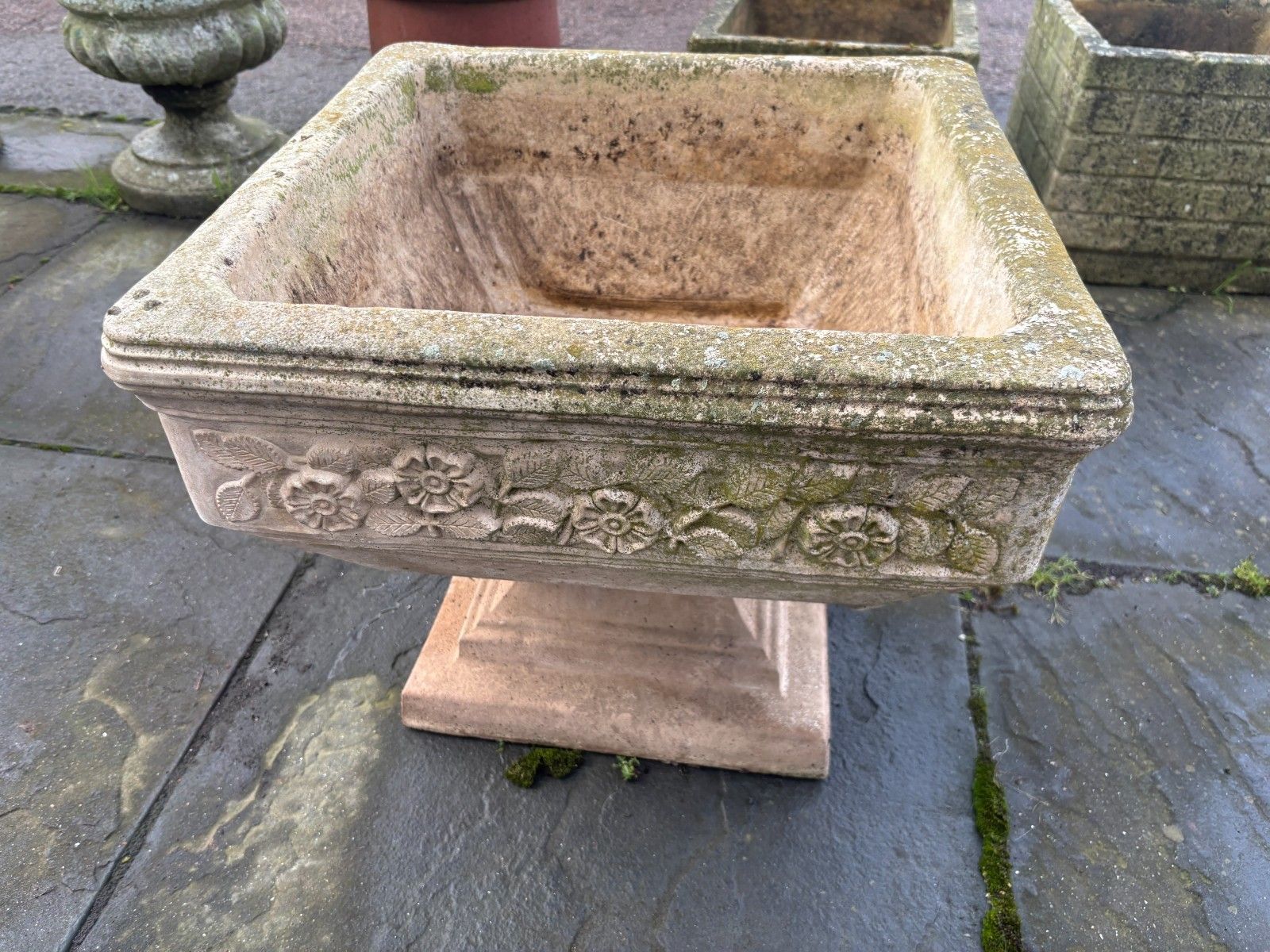 Antique 20th Century Square Planter Urn On Plinth photo 95.0