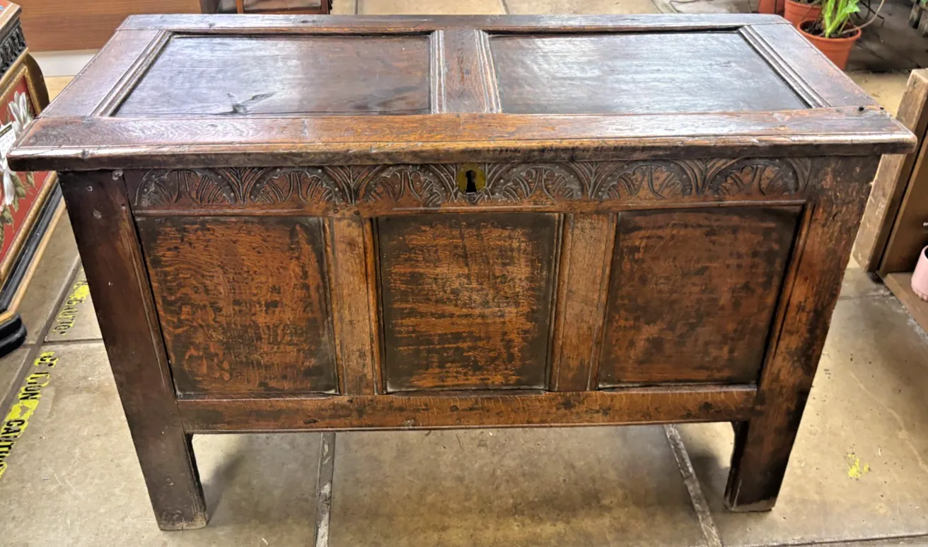 Antique 17th Century Oak Coffer As Found