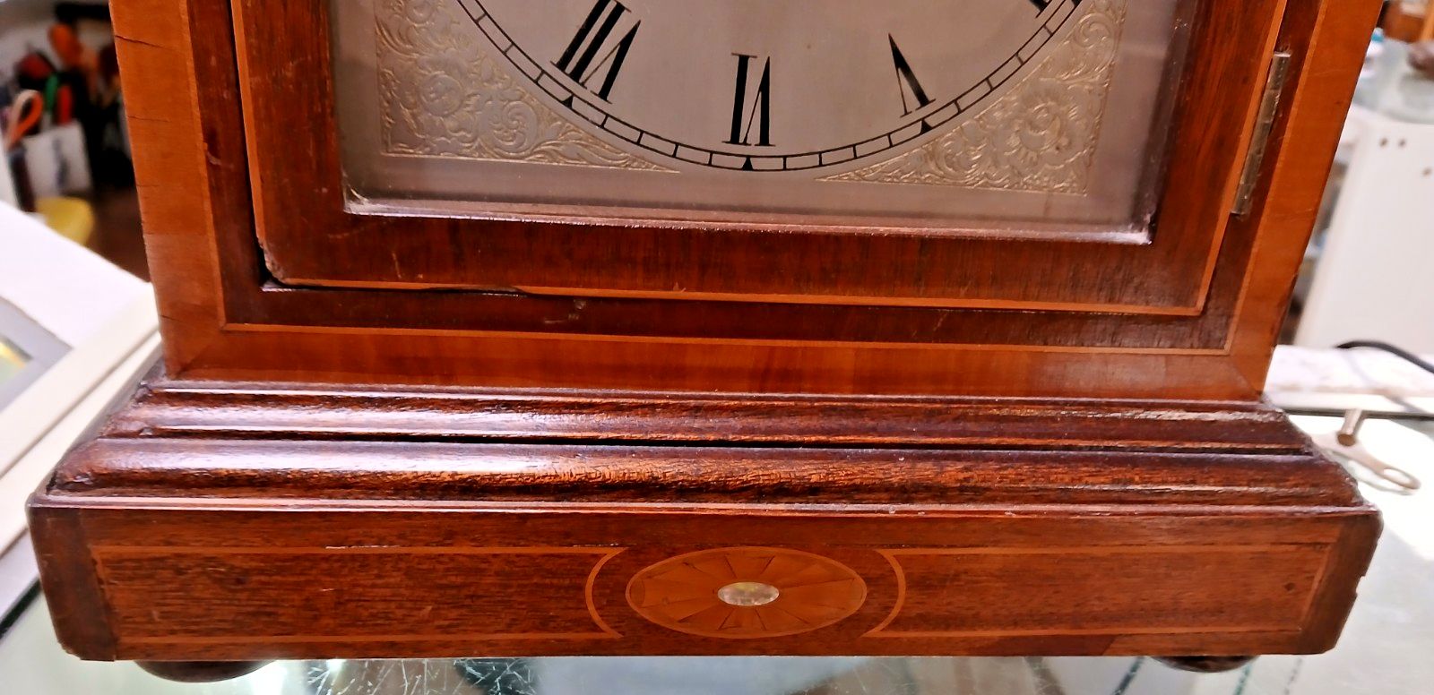 photo furniture Antique German Kienzle Mantle Clock With 5 Bars Westminster Chime Mahogany Case
