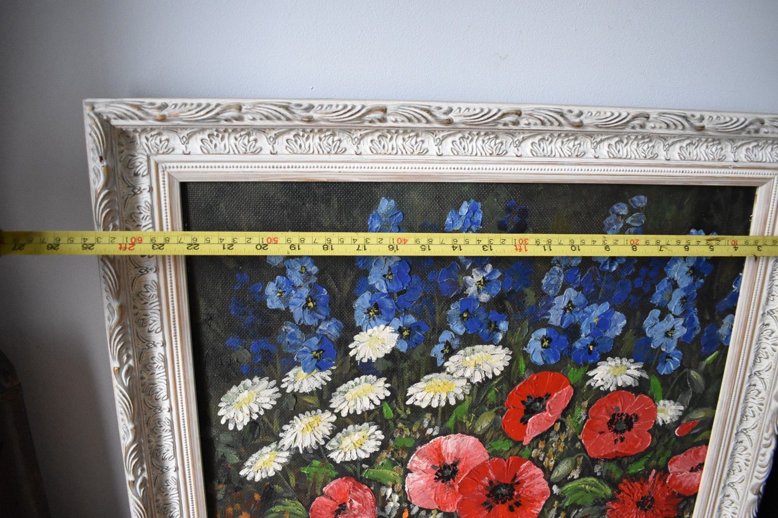 photo furniture Large Original Vintage Floral Acrylic On Board Painting Wooden Ornate Frame (M)