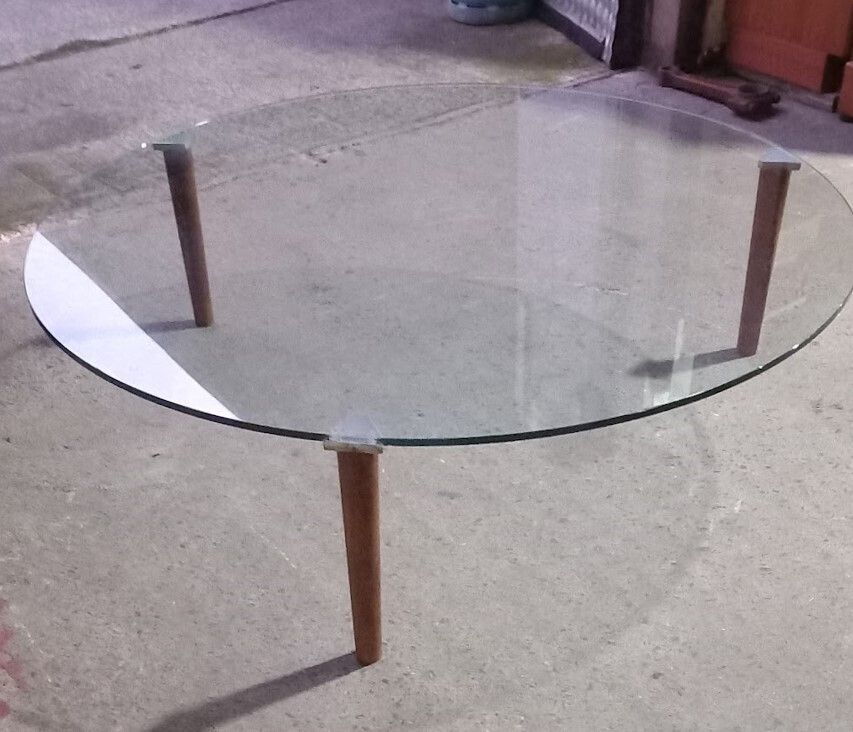 260.0 Glass Topped Minimalist Style Coffee Table With Teak Legs photo