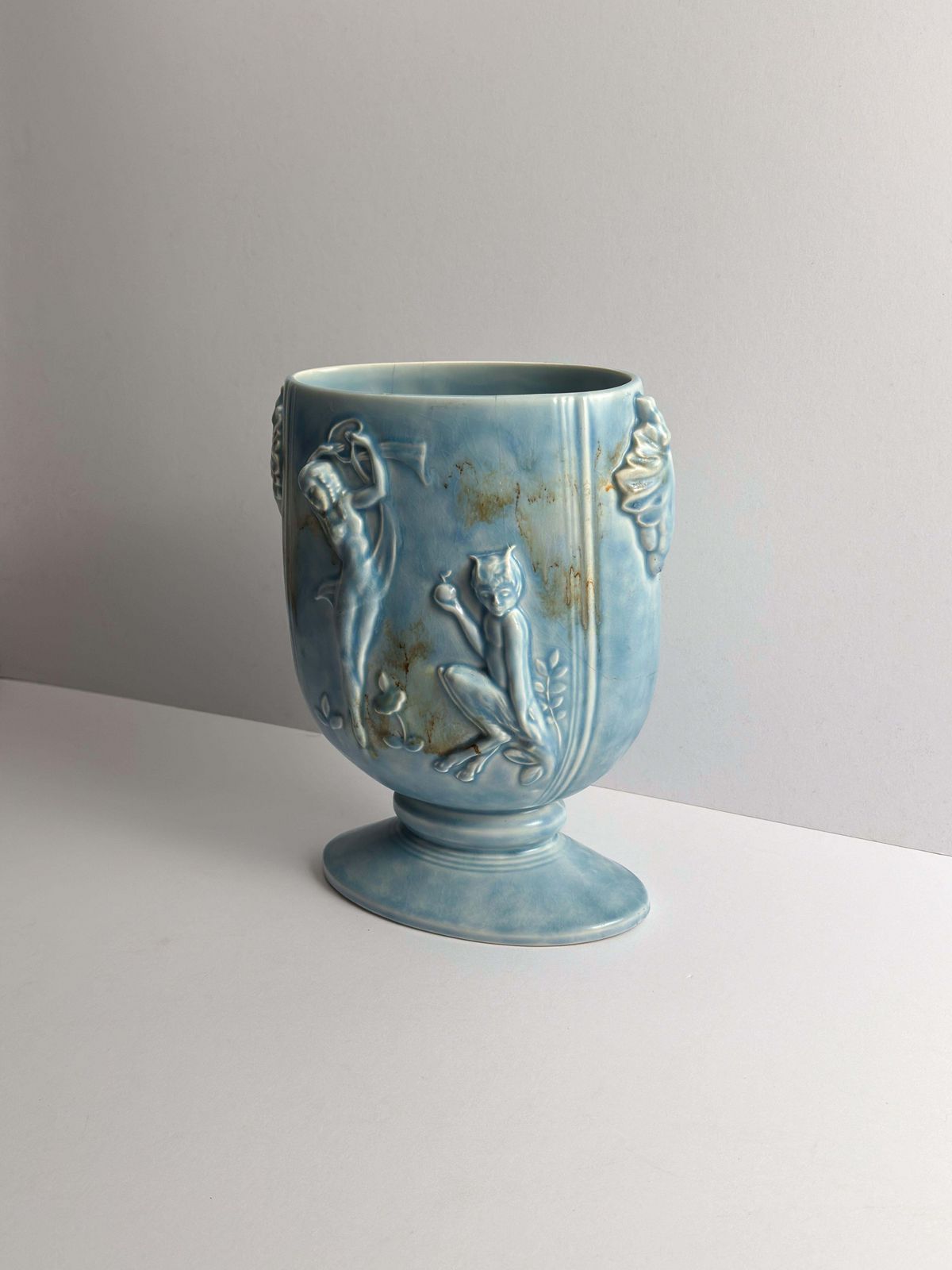1930s Pale Blue Art Deco Vase With Pan And Nymph Relief, Beswick photo 350.0