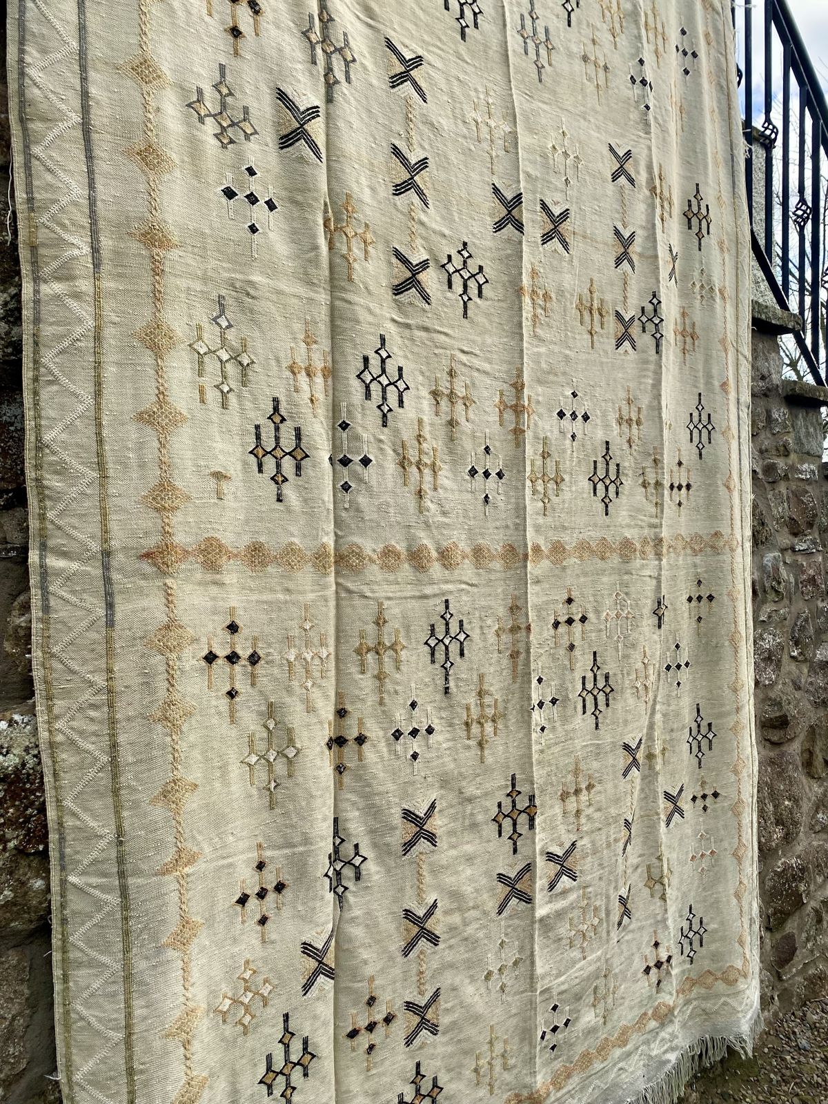 Large Vintage Moroccan Sabra Silk Wall Hanging, 184 × 300 Cm