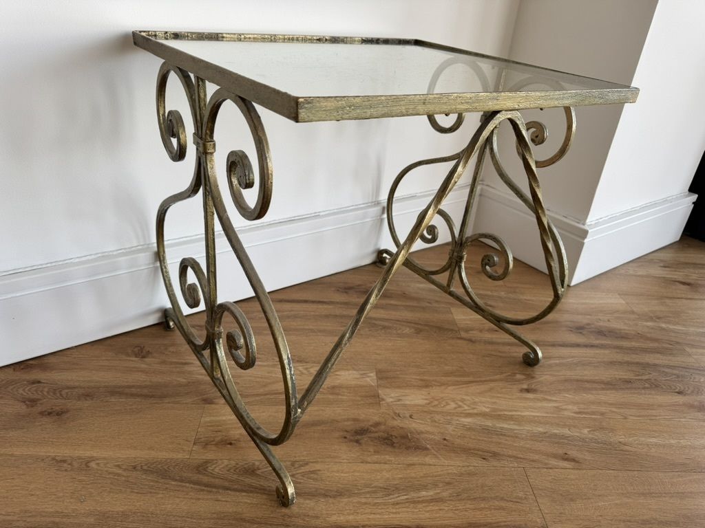 A Pair Of Gilt, Wrought Iron, Glass Top Side Tables photo furniture