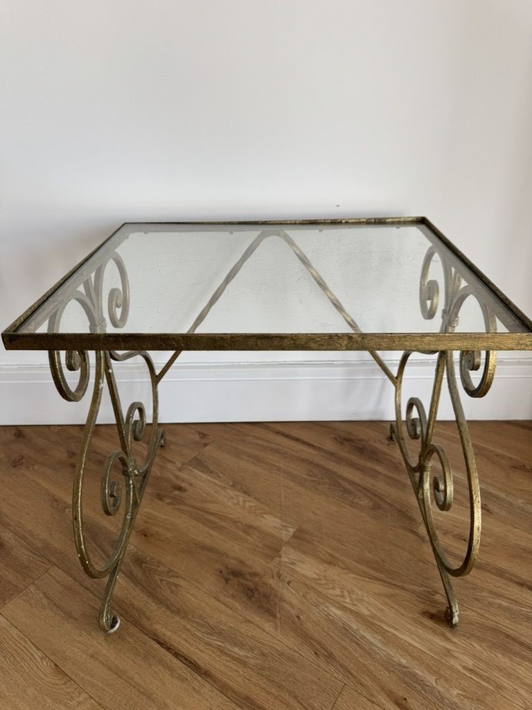 A Pair Of Gilt, Wrought Iron, Glass Top Side Tables photo buy