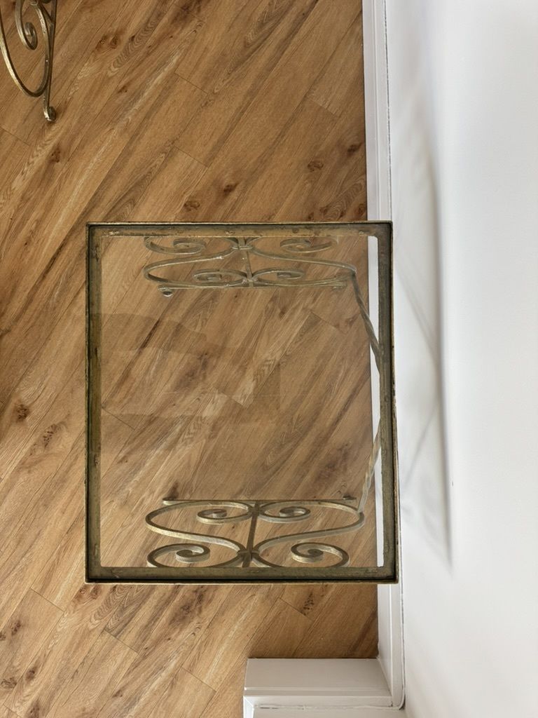 photo furniture A Pair Of Gilt, Wrought Iron, Glass Top Side Tables