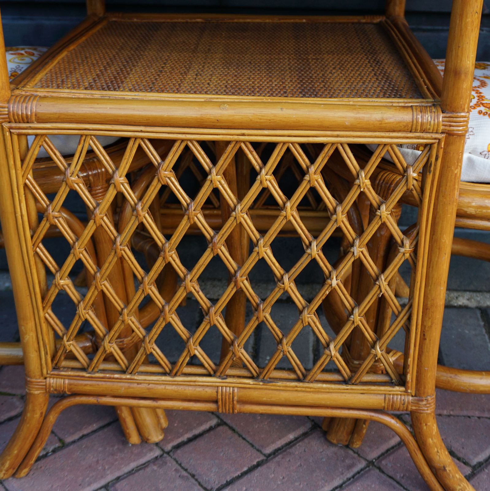 Mid Century Wicker & Cane Bamboo Compact Table & 2 Chair Bistro Set photo buy