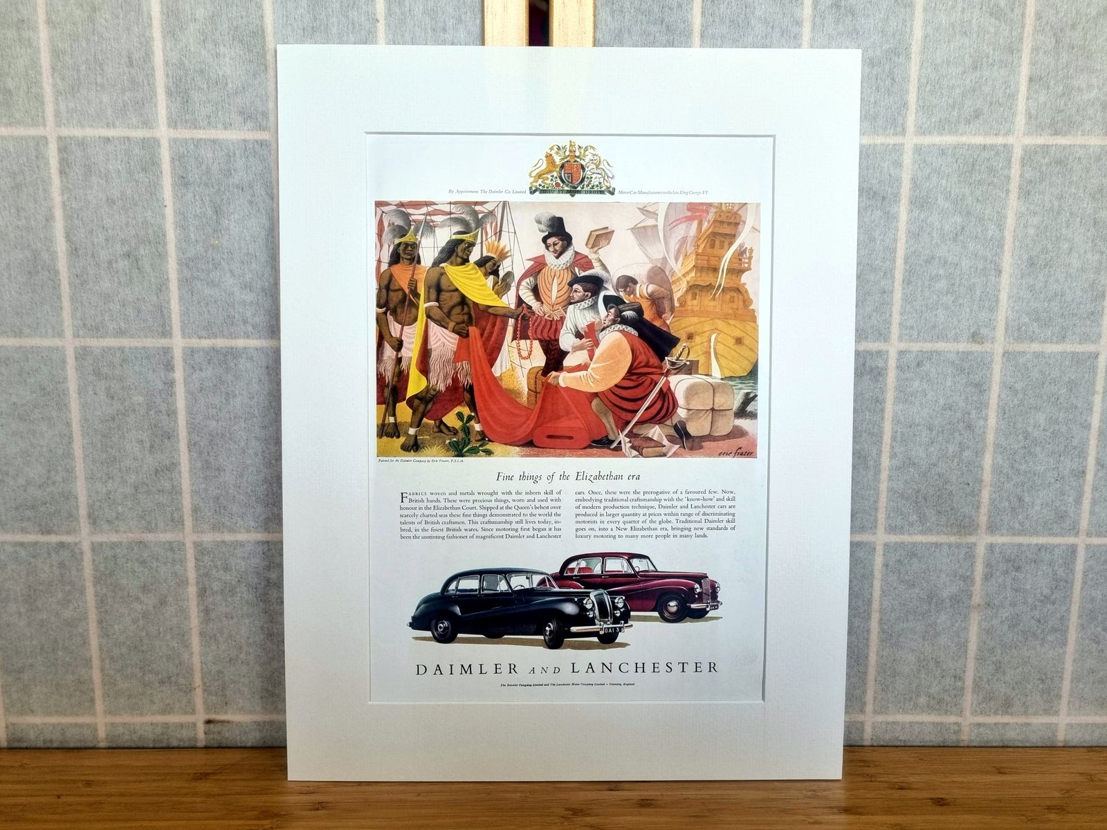 Vintage Car Advertisement, Daimler Lanchester 1950s Page, Illustrated Motoring Art, 14.5x10 Inch British Ephemera
