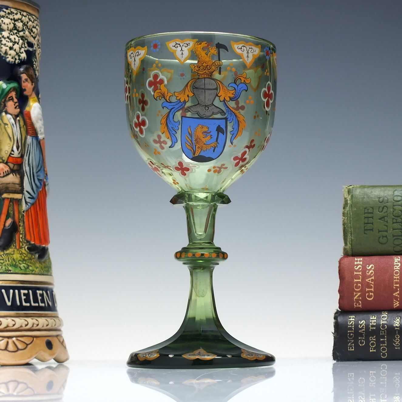 19th Century Lobmeyer Enamelled Armorial Green Wine Glass Goblet C1890
