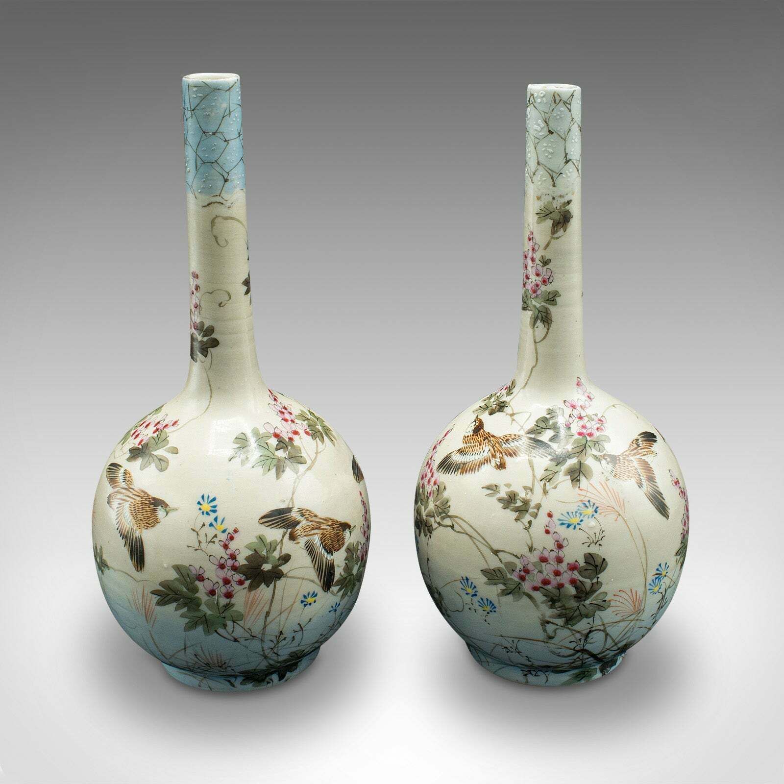 Pair Of Antique Single Stem Vases, Japanese, Ceramic, Meiji Period, Victorian photo furniture
