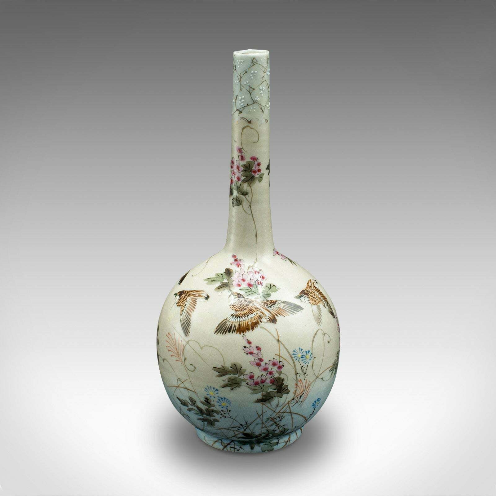 photo for sale Pair Of Antique Single Stem Vases, Japanese, Ceramic, Meiji Period, Victorian