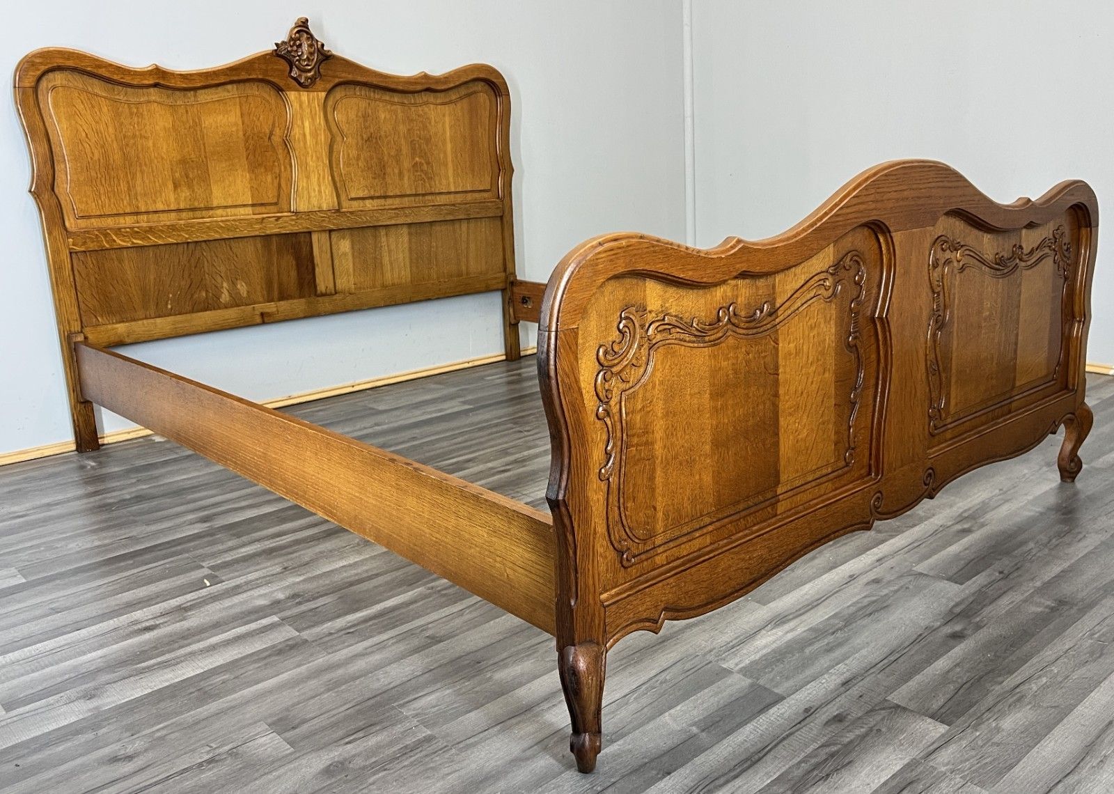 Bed Vintage French Louis XVI Double Bed Frame Oak Carved Headboard Lot 4598 photo furniture