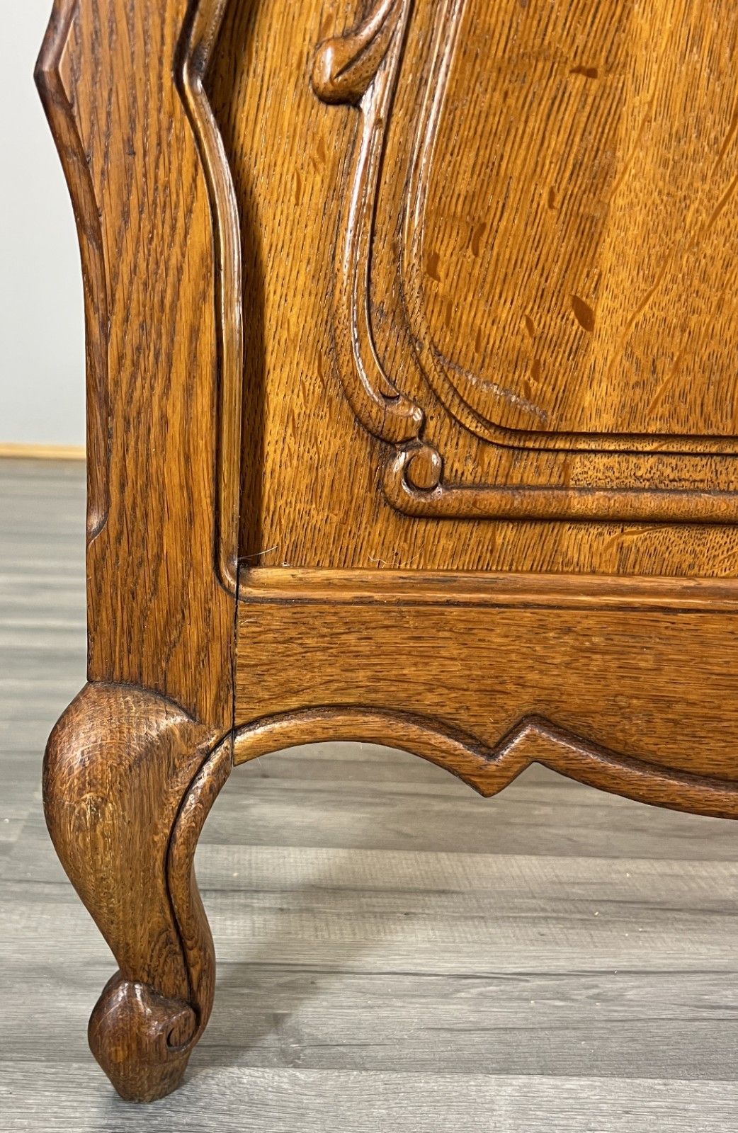 Bed Vintage French Louis XVI Double Bed Frame Oak Carved Headboard Lot 4598 photo vinterior