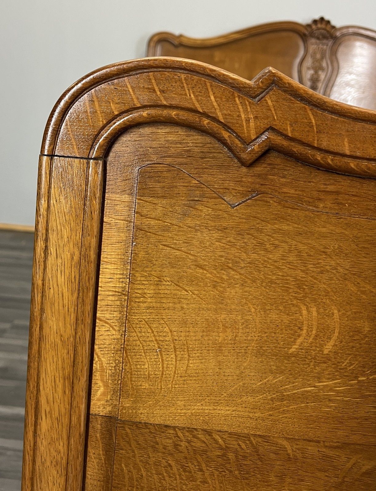 Bed Vintage French Louis XVI King Size Bed Frame Oak Carved Headboard Lot 4604 photo vinterior