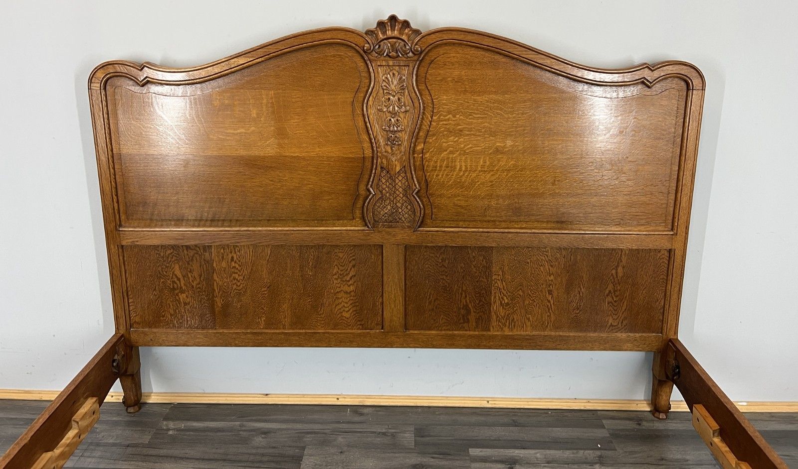 Bed Vintage French Louis XVI King Size Bed Frame Oak Carved Headboard Lot 4604 photo vintage