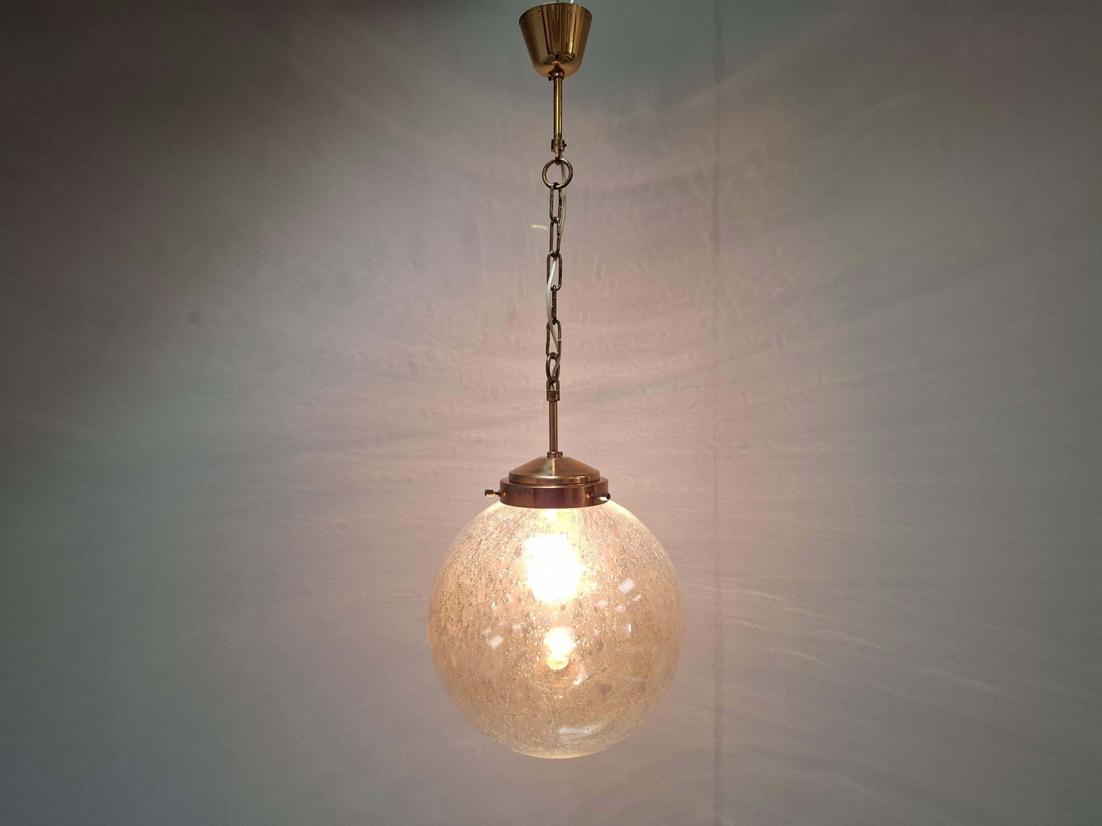 Midcentury Brass And Smoked Bubble Glass Pendant By Kamenický šenov, 1960s photo vinterior