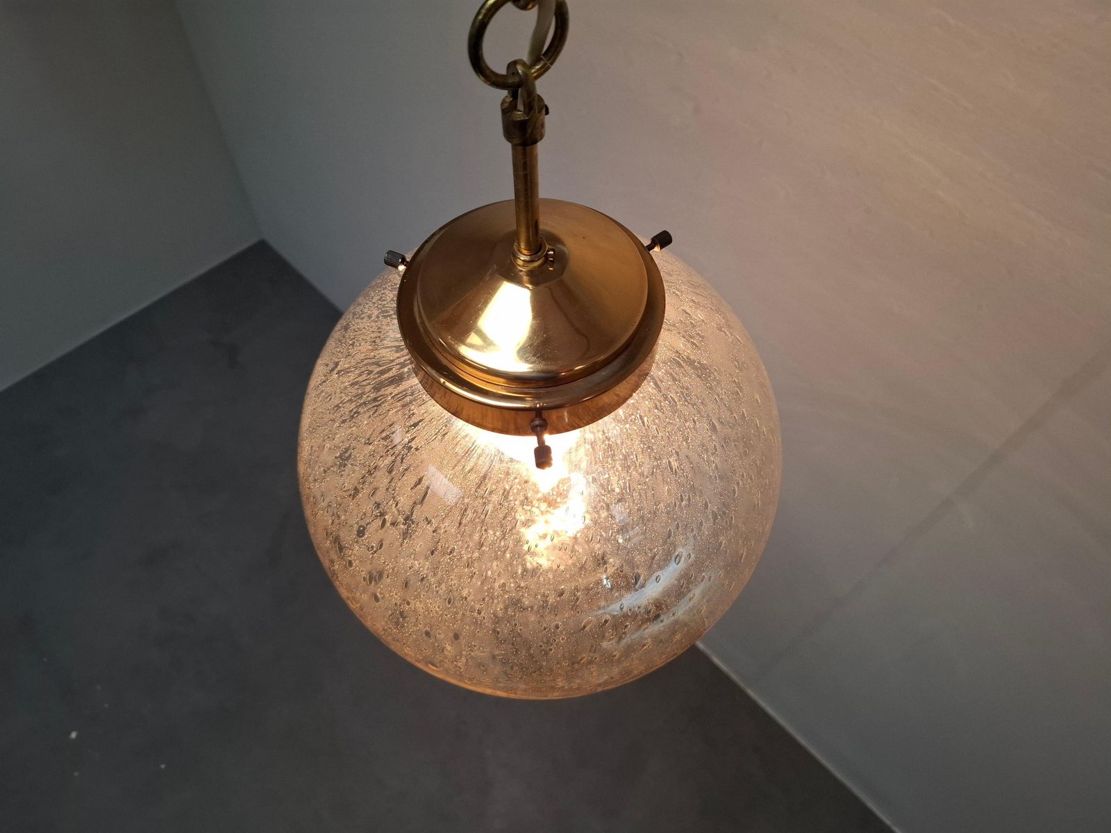 Midcentury Brass And Smoked Bubble Glass Pendant By Kamenický šenov, 1960s photo vintage